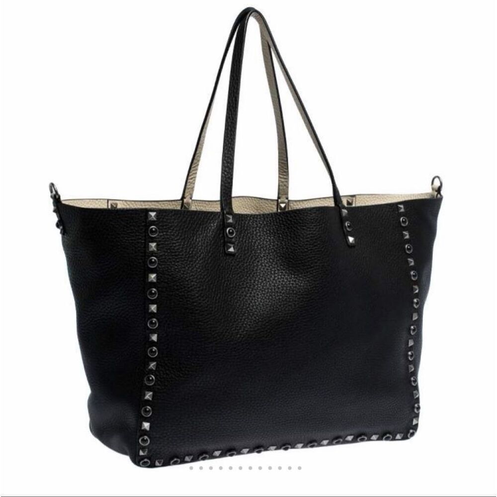 Valentino Black Leather Rockstud Reversible Tote